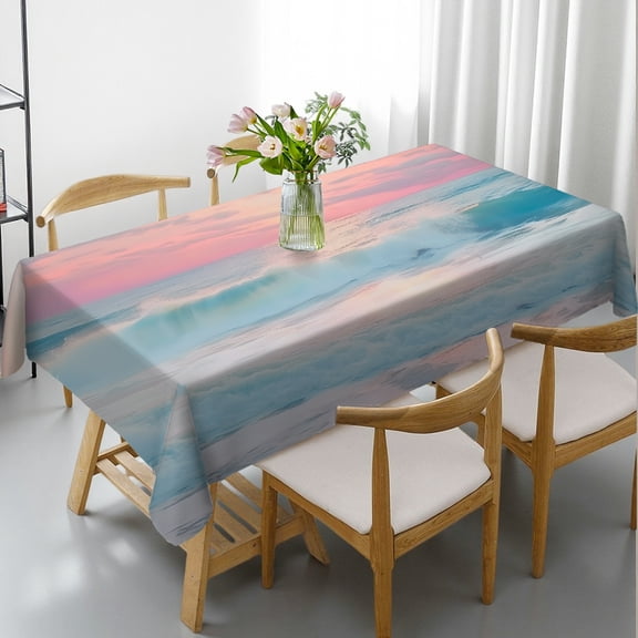 RKSupls Wave Pink Sky Ocean Sunset Rectangle Dining Tablecloth, Kitchen Accessories - Machine-Made Rectangle Dining Tablecloth, Kitchen Picnic Party
