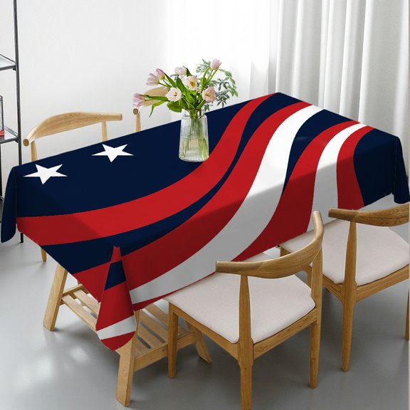 RKSupls Waving American Flag With Stars Print Rectangle Dining Tablecloth, Machine-Made Kitchen Accessories, Waving American Flag With Stars