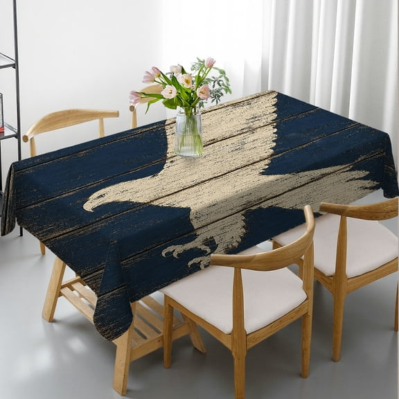 RKSupls Weathered Wood Eagle Silhouette Navy Blue Rectangle Dining Tablecloth,  Holiday-Themed Design - Holiday Party Tablecloth Rectangle Dining Tablecloth, Ideal for Kitchen Picnic Party