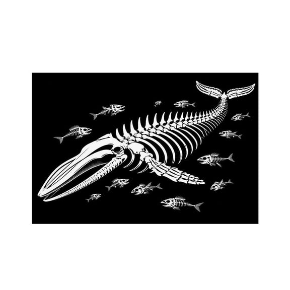 RKSupls Whale Skeleton Fish Bones Art Linen Placemats 30x45cm Straight Edge Stain Resistant Washable Non-Slip Table Mats Table for Kitchen Dining Room Home
