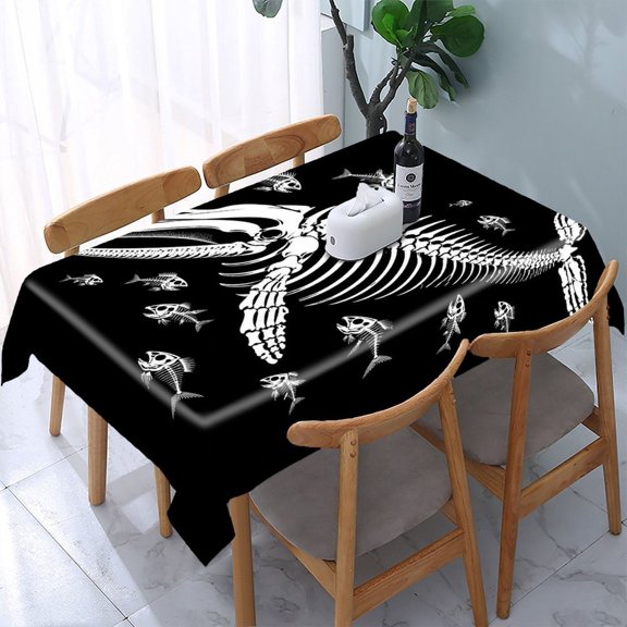 RKSupls Whale Skeleton Fish Bones Art Rectangle Dining Tablecloth, Washable Wipeable Stain & Wrinkle Resistant Polyester Tablecloth for Kitchen Picnic Party