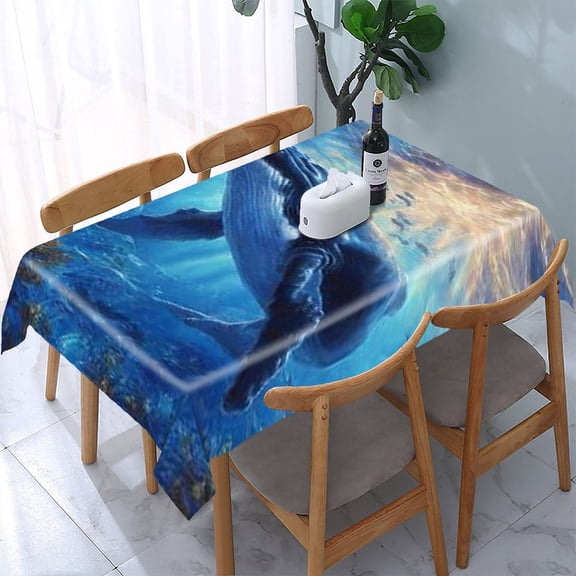 RKSupls Whale Underwater Sunlight Rectangle Dining Tablecloth, Washable Wipeable Stain & Wrinkle Resistant Polyester Tablecloth for Kitchen Picnic Party
