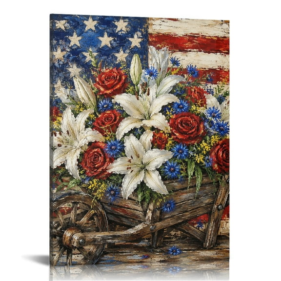RKSupls Wheelbarrow Lily Rose Flag Bouquet Wall Decor
, Modern Art, Canvas Wall Art Bathroom Bedroom Kitchen Staircase Wall Decor Prints