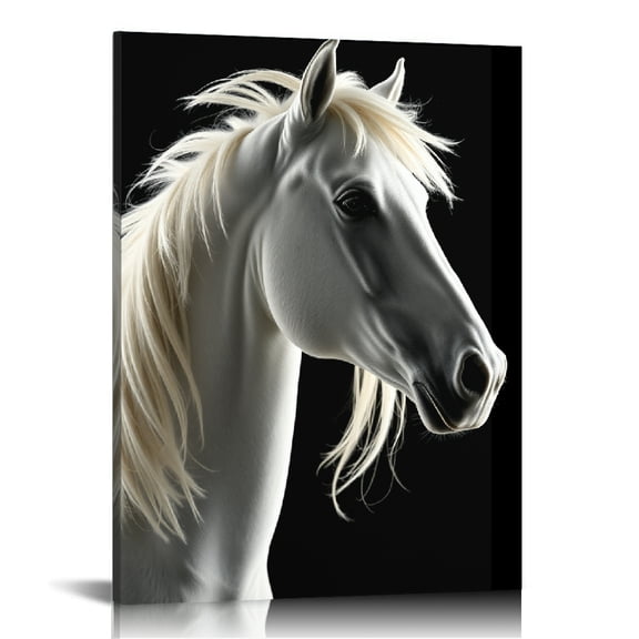 RKSupls White Horse Head Portrait Canvas Wall Art, Canvas Prints Wall Art for Living Room Bedroom Entryway Office, Art Print Painting for Home Decor