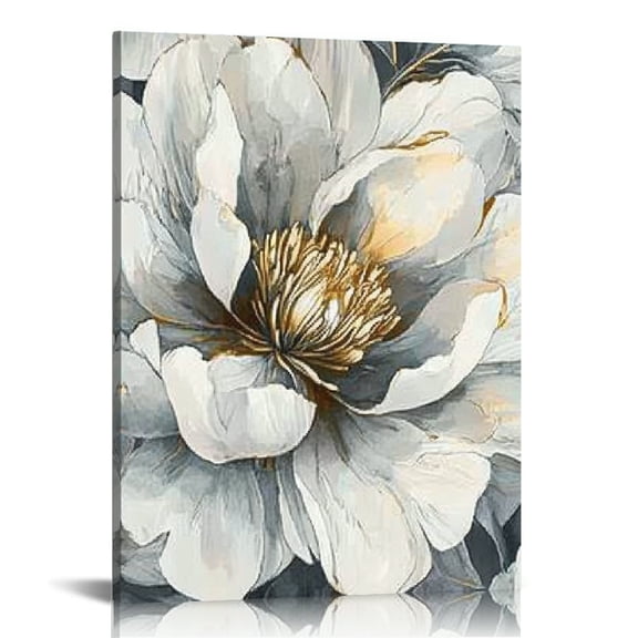 RKSupls White Peony Gold Accent Canvas Wall Art, Canvas Prints Wall Art for Living Room Bedroom Entryway Office, Art Print Painting for Home Decor