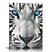 RKSupls White Tiger Blue Eyes Closeup Modern Art, Ready to Hang, Wall Decor Bathroom Bedroom Kitchen Dining Room Entryway Wall Decor Prints