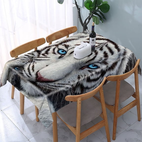 RKSupls White Tigers Blue Eyes Rectangle Dining Tablecloth, Washable Wipeable Stain & Wrinkle Resistant Polyester Tablecloth for Kitchen Picnic Party