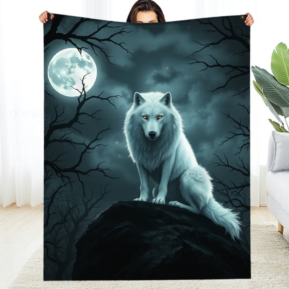 RKSupls White Wolf Soft Flannel Throw Blanket, Lightweight Fuzzy Warm Cozy Blanket for Couch Bed Home Travel Decor, 30*40in