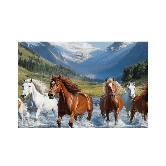 RKSupls Wild Horses Mountain River Linen Placemats 30x45cm Straight Edge Stain Resistant Washable Non-Slip Table Mats Table for Kitchen Dining Room Home