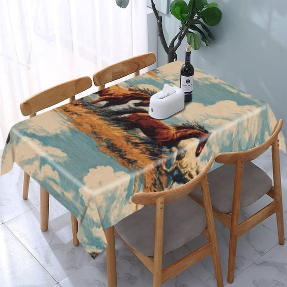 RKSupls Wild Horses Running Rectangle Dining Tablecloth, Washable Wipeable Stain & Wrinkle Resistant Polyester Tablecloth for Kitchen Picnic Party