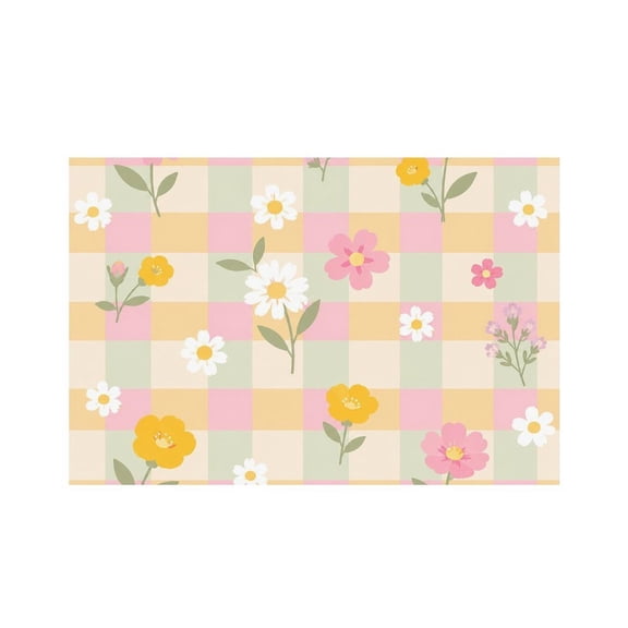 RKSupls Wildflower Meadow Gingham Linen Placemats 30x45cm Straight Edge Stain Resistant Washable Non-Slip Table Mats Table for Kitchen Dining Room Home