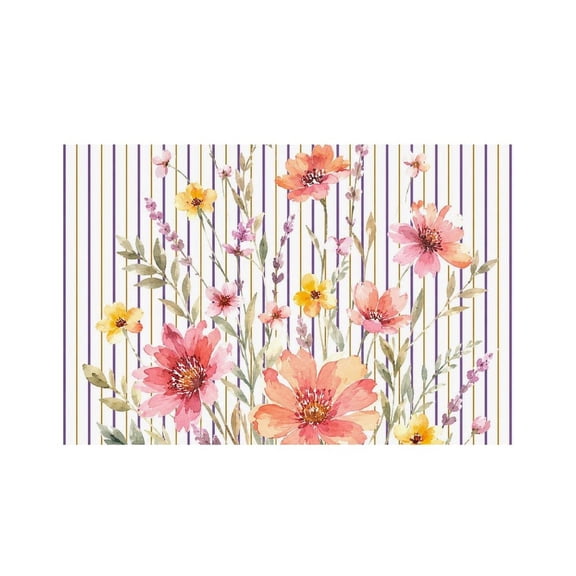 RKSupls Wildflower Striped Watercolor Linen Placemats 30x45cm Straight Edge Stain Resistant Washable Non-Slip Table Mats Table for Kitchen Dining Room Home