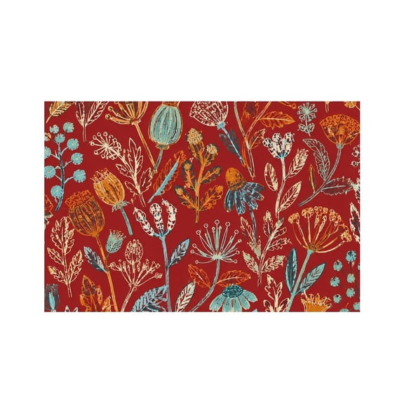 RKSupls Wildflowers Botanical Red Linen Placemats 30x45cm Straight Edge Stain Resistant Washable Non-Slip Table Mats Table for Kitchen Dining Room Home