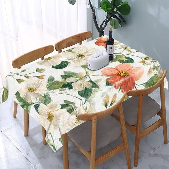 RKSupls Wildflowers Watercolor Pattern Rectangle Dining Tablecloth, Washable Wipeable Stain & Wrinkle Resistant Polyester Tablecloth for Kitchen Picnic Party