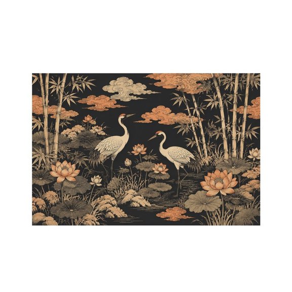 RKSupls Willow Boaton Moonlit Lake Linen Placemats 30x45cm Straight Edge Stain Resistant Washable Non-Slip Table Mats Table for Kitchen Dining Room Home