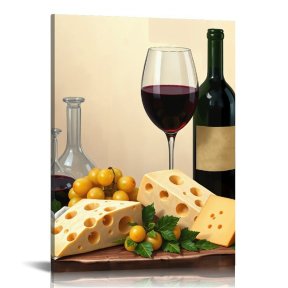 RKSupls Wine Cheese Grape Pairing Canvas Wall Art, Canvas Prints Wall Art for Living Room Bedroom Entryway Office, Art Print Painting for Home Decor