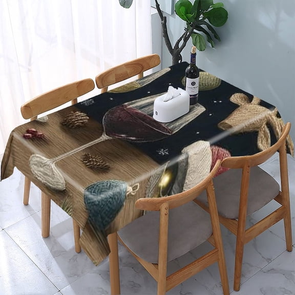 RKSupls Wine Glasses Christmas Rectangle Dining Tablecloth, Washable Wipeable Stain & Wrinkle Resistant Polyester Tablecloth for Kitchen Picnic Party