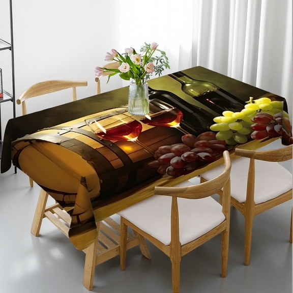 RKSupls Wine Grapes Barrel Glasses Rectangle Dining Tablecloth, Polyester Tablecloths - Kitchen Accessories Rectangle Dining Tablecloth, Kitchen Picnic Party