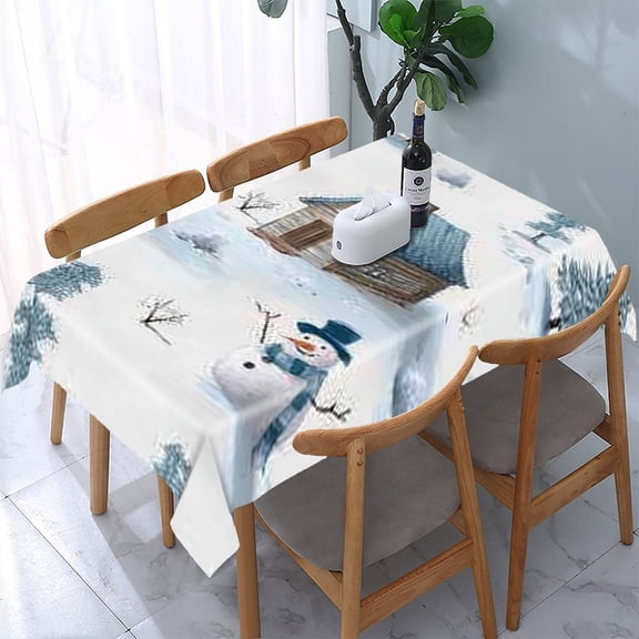 RKSupls Winter Cabin Snowman Rectangle Dining Tablecloth, Washable Wipeable Stain & Wrinkle Resistant Polyester Tablecloth for Kitchen Picnic Party
