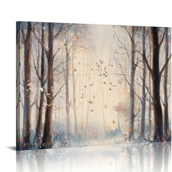 RKSupls Winter Forest Path Bird Watercolor Canvas Wall Art, Canvas Prints Wall Art for Living Room Bedroom Entryway Office, Art Print Painting for Home Decor