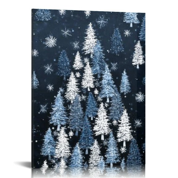 RKSupls Winter Snowflake Christmas Tree Canvas Wall Art, Canvas Prints Wall Art for Living Room Bedroom Bathroom Office, Art Print Painting for New Year Home Decorations,12x16in