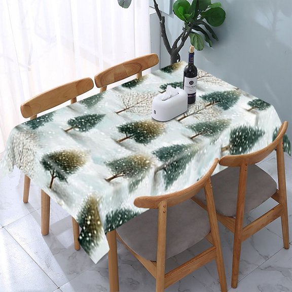 RKSupls Winter Trees Snow Pattern Rectangle Dining Tablecloth, Washable Wipeable Stain & Wrinkle Resistant Polyester Tablecloth for Kitchen Picnic Party