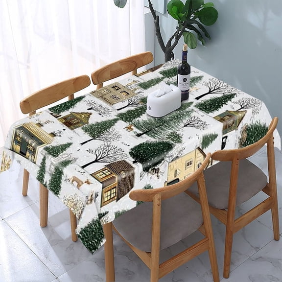 RKSupls Winter Village Houses Rectangle Dining Tablecloth, Washable Wipeable Stain & Wrinkle Resistant Polyester Tablecloth for Kitchen Picnic Party