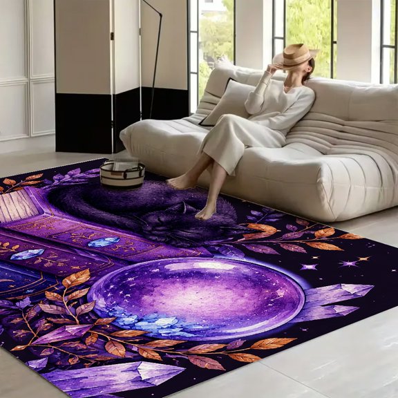 RKSupls Witch Books Crystals Moon Dark Fantasy Soft Fluffy Velvet Area Rug for Living Room Bedroom, Non-Slip Washable Carpet, Modern Minimalist Home Decor Floor Mat