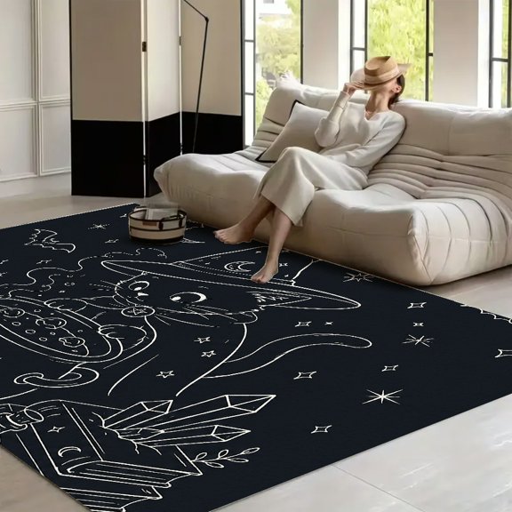 RKSupls Witch Cat With Cauldron Soft Fluffy Velvet Area Rug for Living Room Bedroom, Non-Slip Washable Carpet, Modern Minimalist Home Decor Floor Mat