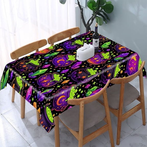 RKSupls Witch Cauldron Pattern Rectangle Dining Tablecloth, Washable Wipeable Stain & Wrinkle Resistant Polyester Tablecloth for Kitchen Picnic Party
