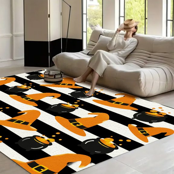 RKSupls Witch Hat Cauldron Pattern Soft Fluffy Velvet Area Rug for Living Room Bedroom, Non-Slip Washable Carpet, Modern Minimalist Home Decor Floor Mat