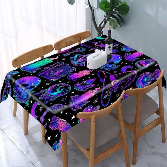 RKSupls Witchcraft Elements Pattern Rectangle Dining Tablecloth, Washable Wipeable Stain & Wrinkle Resistant Polyester Tablecloth for Kitchen Picnic Party