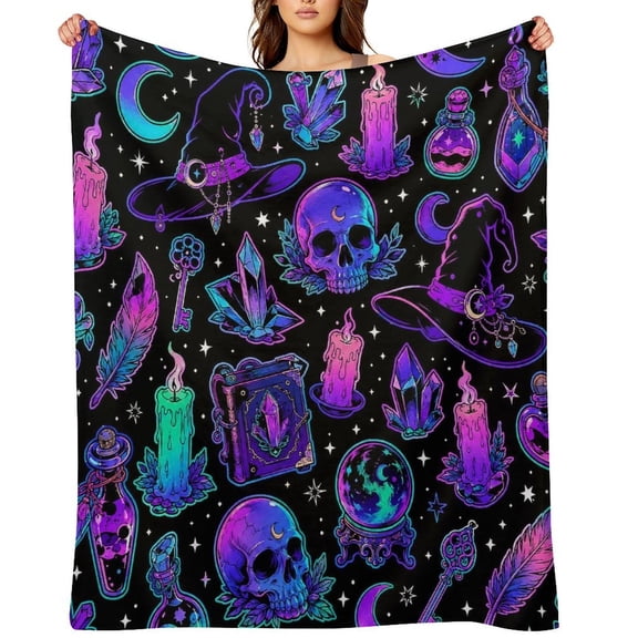 RKSupls Witchcraft Elements Pattern Soft Flannel Throw Blanket, Lightweight Fuzzy Warm Cozy Blanket for Couch Bed Home Travel Decor