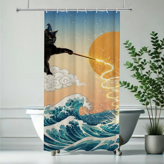 RKSupls Wizard Cat On Cloud With Wand Waterproof Shower Curtain  Polyester Shower Curtain with Hooks for Chic Elegant Home Bathtub Bathroom Decor