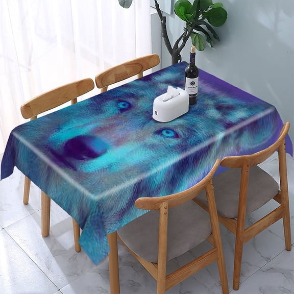 RKSupls Wolf Blue Eyes Purple Rectangle Dining Tablecloth, Washable Wipeable Stain & Wrinkle Resistant Polyester Tablecloth for Kitchen Picnic Party