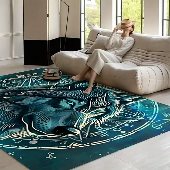RKSupls Wolf Compass Tribal Art  Soft Fluffy Velvet Area Rug   for Living Room Bedroom, Non-Slip Washable Carpet, Modern Minimalist Home Decor Floor Mat