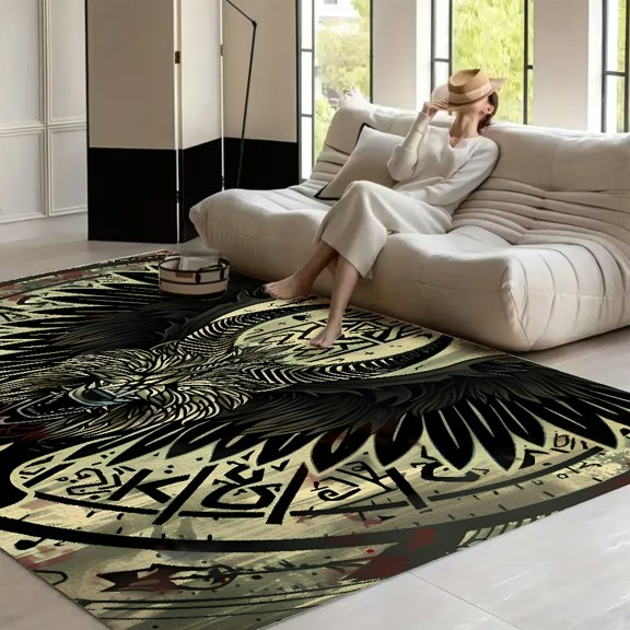 RKSupls Wolf Horns Wings Symbol Soft Fluffy Velvet Area Rug for Living Room Bedroom, Non-Slip Washable Carpet, Modern Minimalist Home Decor Floor Mat