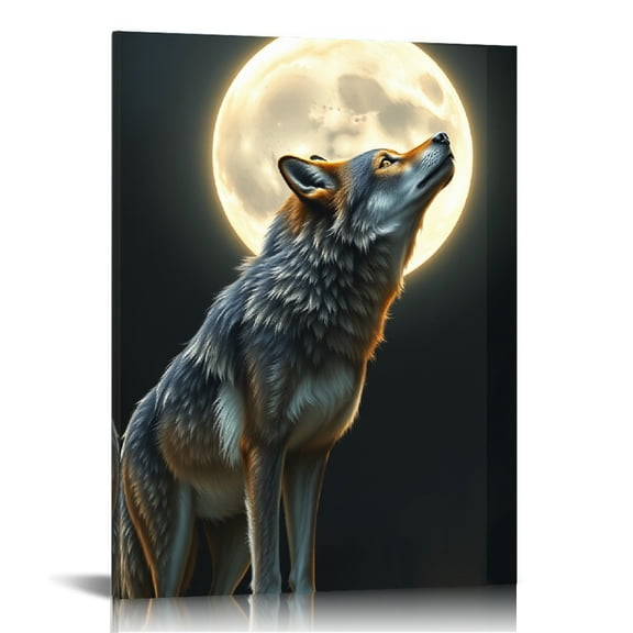 RKSupls Wolf Howling Full Moon Canvas Wall Art, Canvas Prints Wall Art for Living Room Bedroom Entryway Office, Art Print Painting for Home Decor