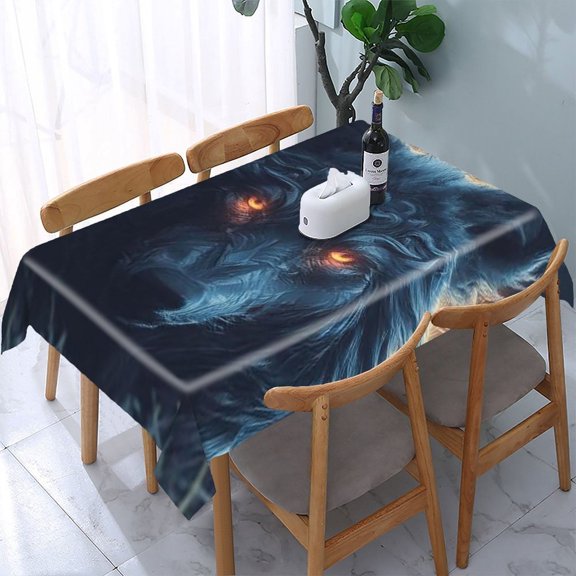 RKSupls Wolf Mask Glowing Eyes Rectangle Dining Tablecloth, Washable Wipeable Stain & Wrinkle Resistant Polyester Tablecloth for Kitchen Picnic Party