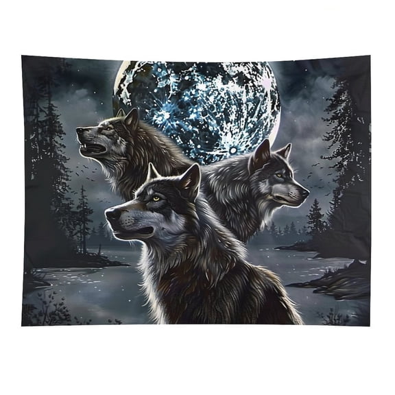 RKSupls Wolves Moon Gothic Polyester Wall Tapestry Anti Wrinkle Art Hanging Decor for Bedroom Living Room Home Holiday Decoration Gift