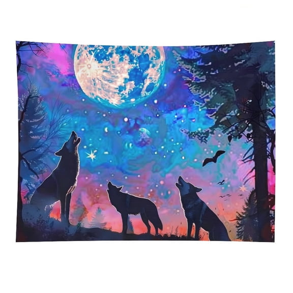 RKSupls Wolves Moon Night Polyester Wall Tapestry Anti Wrinkle Art Hanging Decor for Bedroom Living Room Home Holiday Decoration Gift