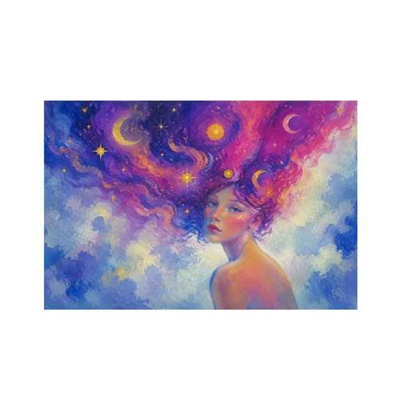 RKSupls Woman Galaxy Hair Stars Fantasy Linen Placemats 30x45cm Straight Edge Stain Resistant Washable Non-Slip Table Mats Table for Kitchen Dining Room Home