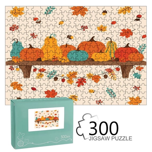 RKSupls Wooden Jigsaw Puzzle 300 500 1000 Pieces , Autumn Shelf Pumpkin Leaf Garland Premium Wood Board Game Funny Design Home Decor Durable Fun Gift