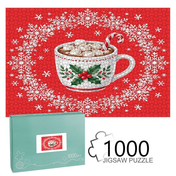 RKSupls Wooden Jigsaw Puzzle 300 500 1000 Pieces , Classic Hot Cocoa Snowflakes Premium Wood Board Game Funny Design Home Decor Durable Fun Gift
