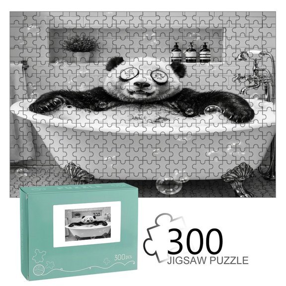 RKSupls Wooden Jigsaw Puzzle 300 500 1000 Pieces , Monochrome Panda Bubble Bath Premium Wood Board Game Funny Design Home Decor Durable Fun Gift