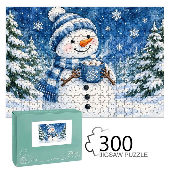 RKSupls Wooden Jigsaw Puzzle 300 500 1000 Pieces , Snowman Hot Cocoa Marshmallow Winter Premium Wood Board Game Design Home Decor Durable Fun Gift