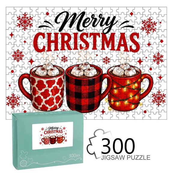 RKSupls Wooden Jigsaw Puzzle 300 500 1000 Pieces , Three Hot Cocoa Mugs With Marshmallows Premium Wood Board Game Design Home Decor Durable Fun Gift
