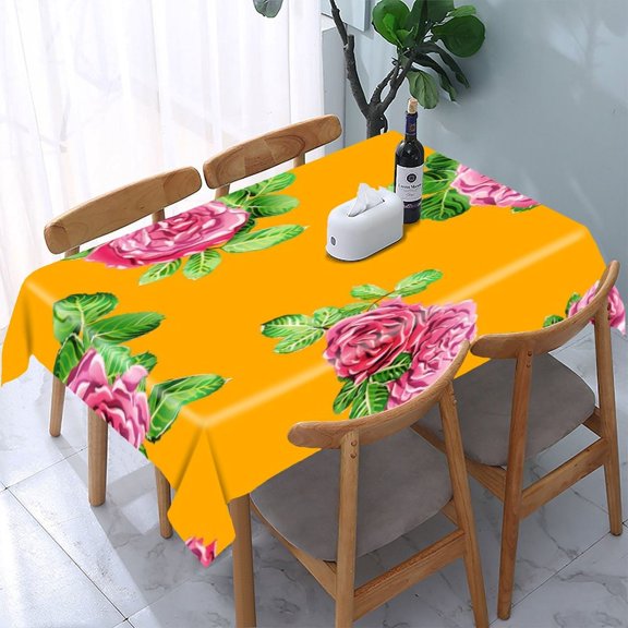 RKSupls Yellow Abstract Floral Pattern Rectangle Dining Tablecloth, Washable Wipeable Stain & Wrinkle Resistant Polyester Tablecloth for Kitchen Picnic Party