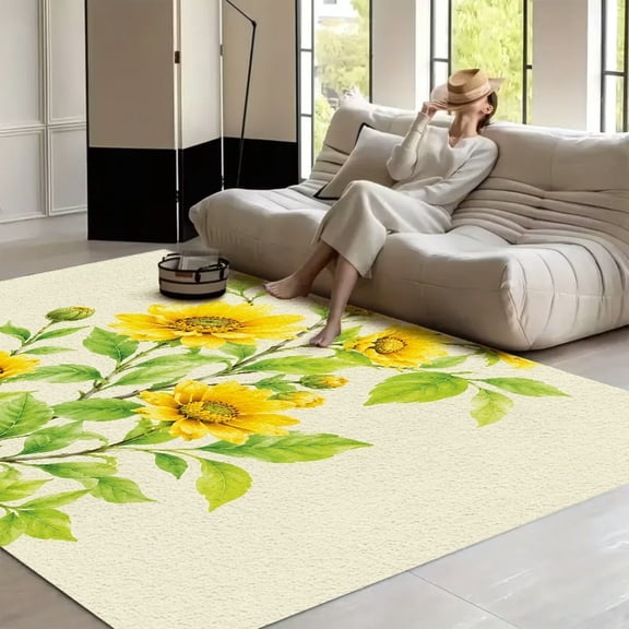 RKSupls 4x3ft Yellow Blossoms On A Branch Soft Fluffy Velvet Area Rug for Living Room Bedroom, Non-Slip Washable Carpet, Chic Minimalist Home Decor