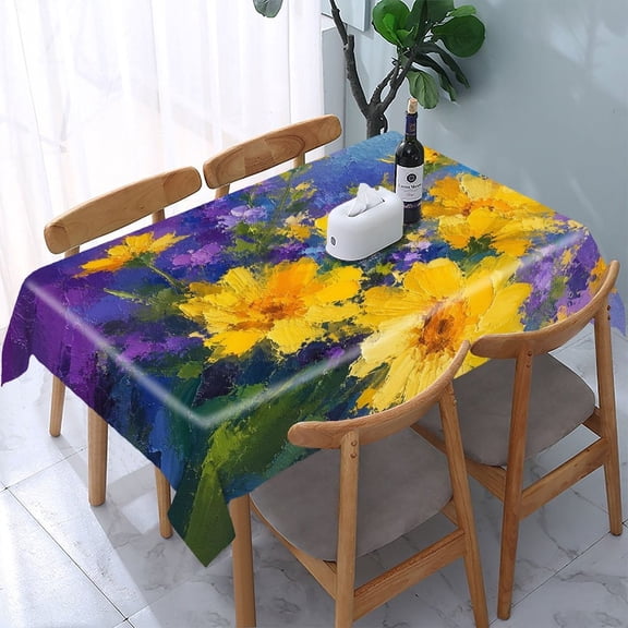 RKSupls Yellow Flowers Bouquet Rectangle Dining Tablecloth, Washable Wipeable Stain & Wrinkle Resistant Polyester Tablecloth for Kitchen Picnic Party